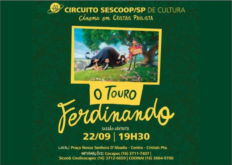 Circuito Sescoop/SP de Cultura leva cinema ao ar livre a Cristais Paulista